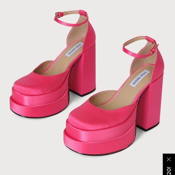Steve Madden Charlize Pink Satin Double Platform Ankle Strap Pumps - Picture 1 of 11